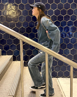 Denim midi zip-up jacket