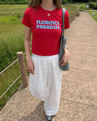 Pigment lettering half-sleeve T-shirt