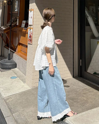Balloon puff punching blouse