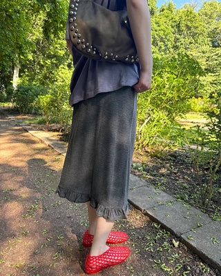 Frilled hem border midi skirt