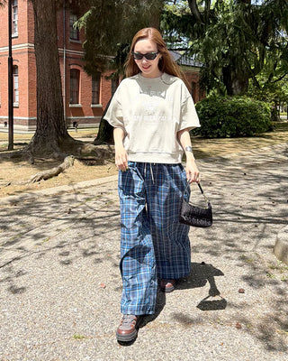 Wide-fit check easy pants