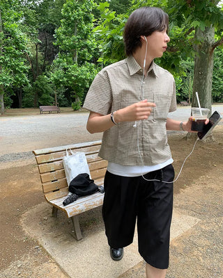 Checked crop-fit short-sleeve shirt