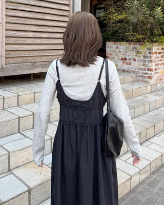 V-neck button slip long dress