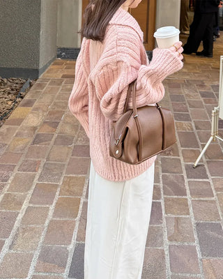 Ribbed Collar Pocket Cardigan
