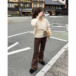 Elastic waist bootcut pants
