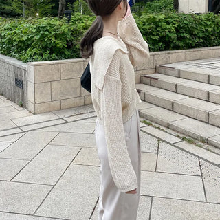 Sailor collar knit zip-up