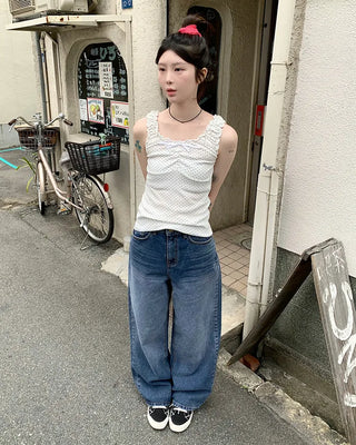 Washed denim wide-leg pants
