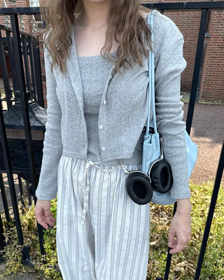 Perforated Sleeveless Cardigan Set