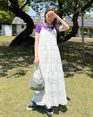Camisole button lace maxi dress