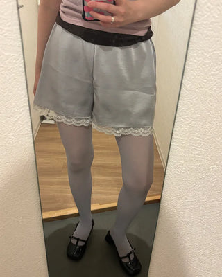Satin lace hem shorts