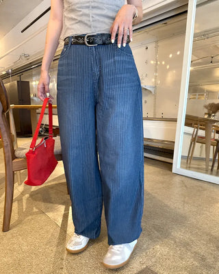 Balloon Fit Striped Denim Pants