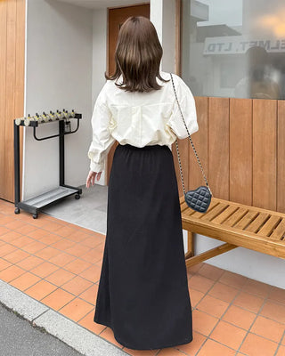 Lace tie set V-neck cotton blouse