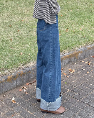 Side pintuck wide denim pants