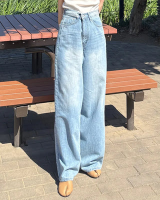 Washed wide denim pants
