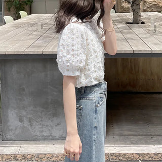 Flower pattern short-sleeved blouse