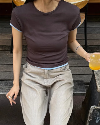 Two-tone layered Tencel short-sleeved T-shirt
