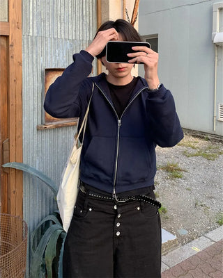 Standard fit hooded zip-up