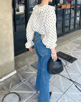 Polka dot frill blouse