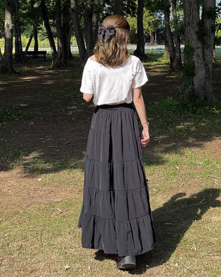 Ribbon detail can-can long skirt