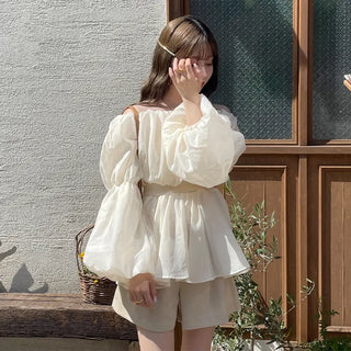 Off-shoulder chiffon blouse dress