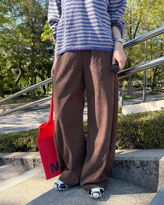 Corduroy ribbed elastic waist pants