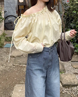 Shirred off-shoulder blouse with frill detail