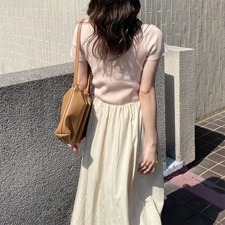 Asymmetrical Ribbon Short-Sleeve Knit