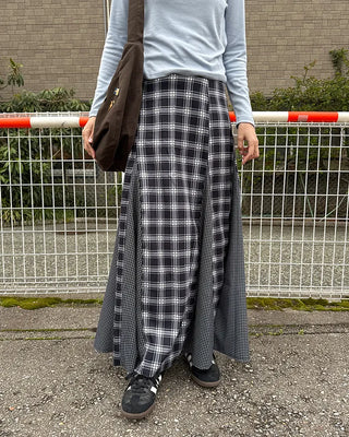 Slit check long skirt