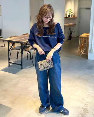 Lettering One-Shoulder Sweatshirt