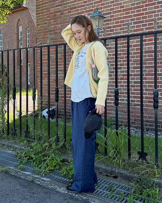 Suede stripe elastic waist pants