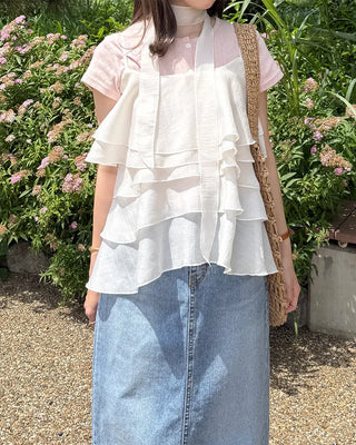 Flower punched short-sleeved cardigan