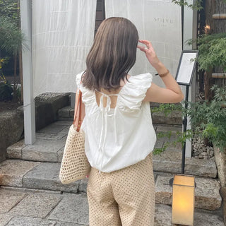 Back ribbon shirred blouse