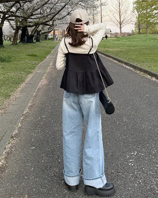 Semi-wide fit denim pants