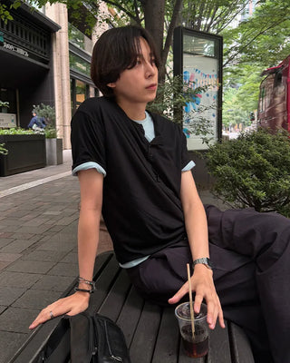 Henley neck simple short-sleeved T-shirt