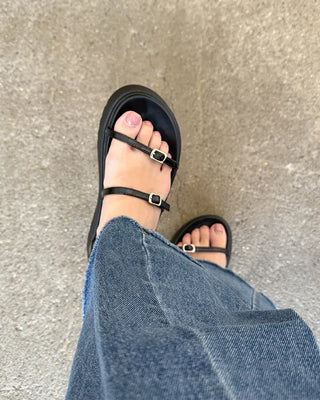 Platform sandals with belts