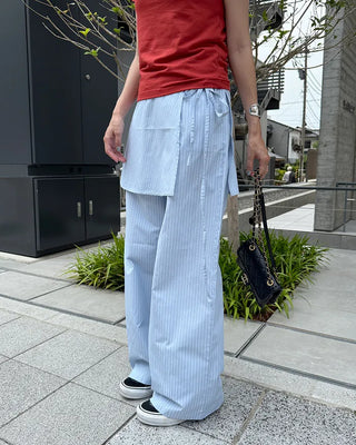 Striped layered wrap skirt set with banding pants