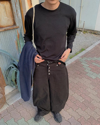Waffle Semi-Cropped Long-Sleeve T-Shirt