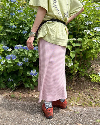Bordered waist drawstring maxi skirt
