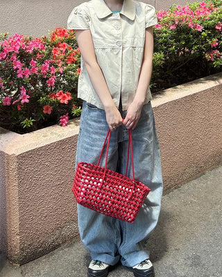 Button-up puff-sleeve cotton blouse