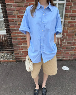 (Unisex) Oxford Overfit Half Sleeve Shirt