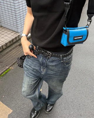Oil-washed flared denim pants