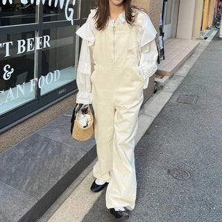 Front zip cotton overalls