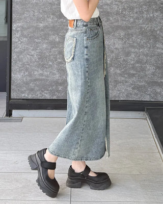 Fringe detail denim skirt