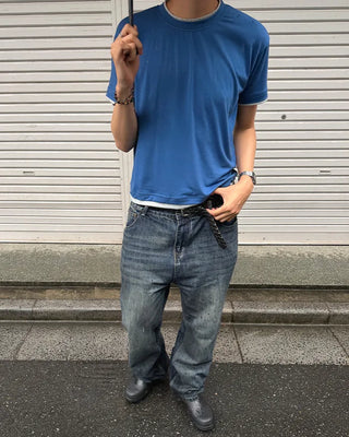 (Unisex) Two-tone Layered Half T-shirt