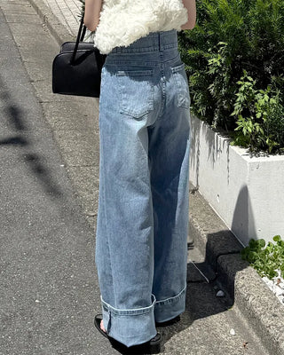 Semi-bootcut denim pants