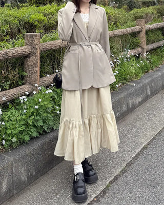Back Ribbon Shirring Sleeveless Long Dress