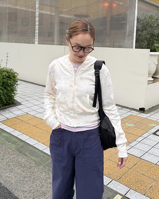 Sketch Pattern Rib Zip-Up Hoodie