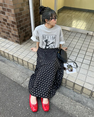 Dot Point Pleated Long Skirt