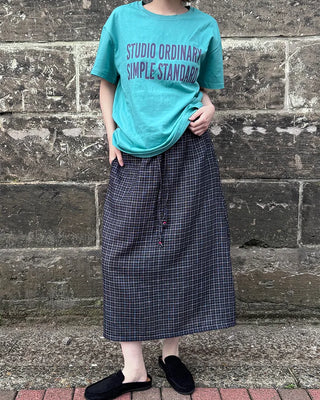 Checkered midi skirt with waist string