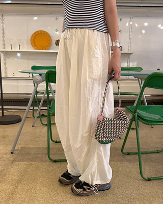 (Unisex) Back Elastic Wide Fit Nylon Pants